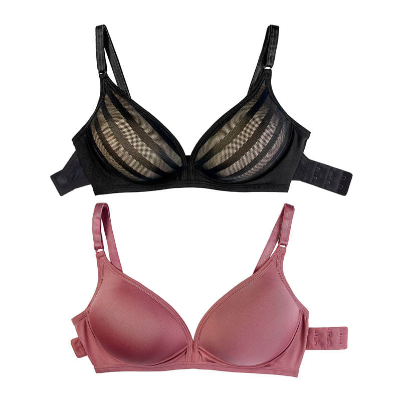 Kit 02 Soutiens Microfibra com Bojo sem Aro Preto/Rosa Chá
